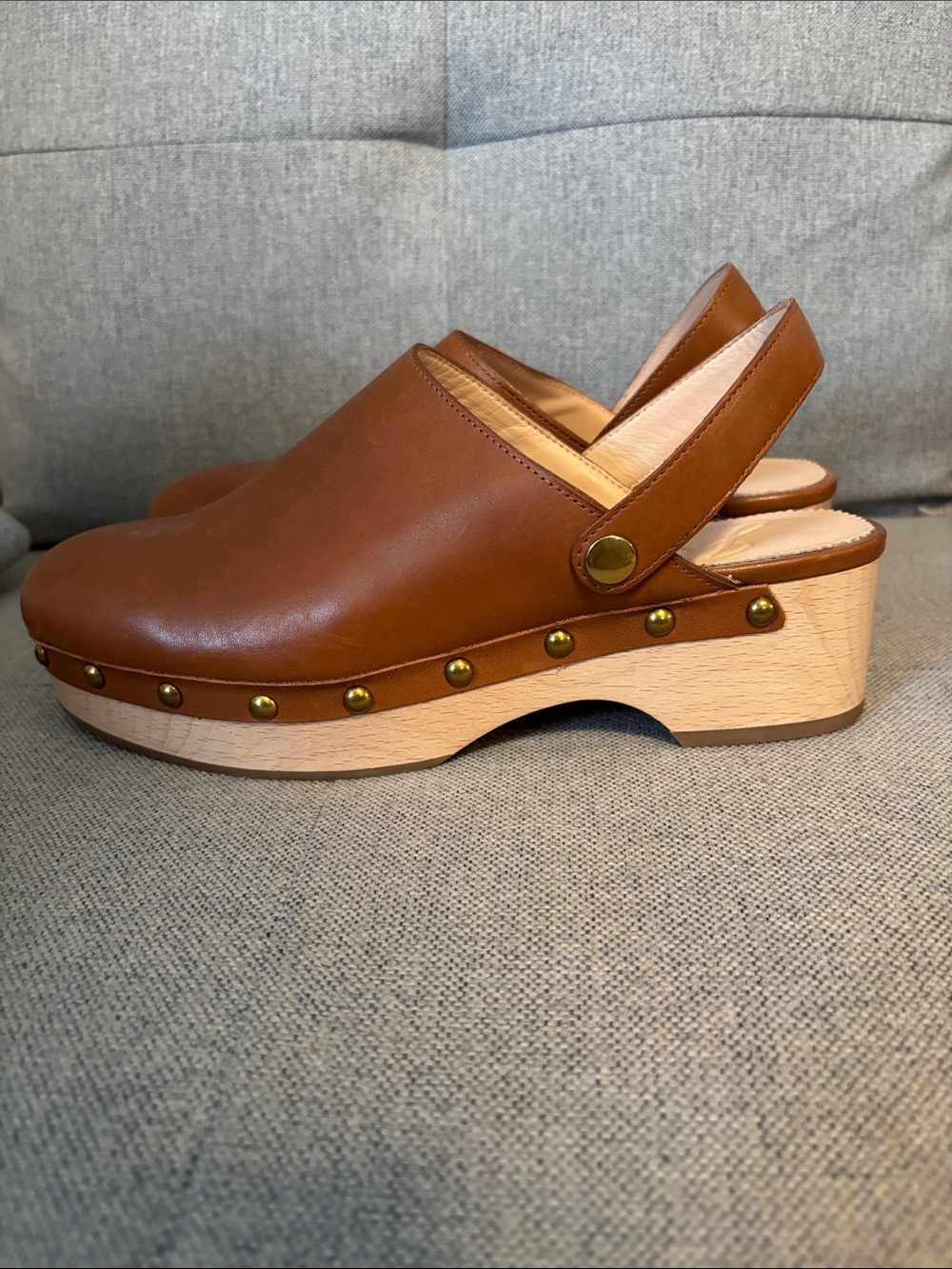 J. Crew Leather Slingback Clogs in Cognac Brown